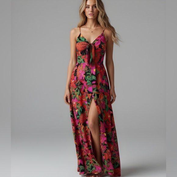 Floral Printed Cut Out Button Down Maxi Dress - Picture 1 of 9